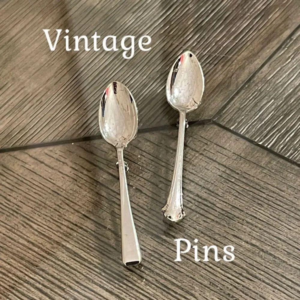 2 Vintage Silver Tone Spoon Brooch Pin 2.5" Pat. 2066969 Costume Jewelry